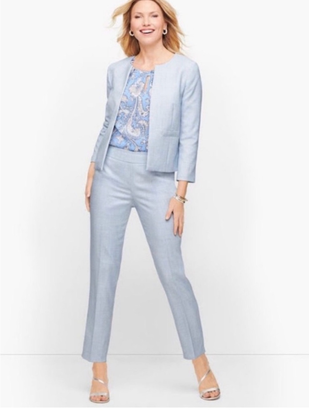 Talbots Light Blue Tweed Women's Tailored Ankle Pants with Matching Jacket